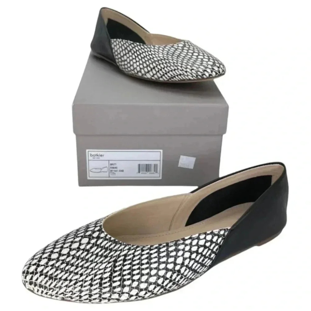 Botkier Black and White Woven Pointed Toe Flats